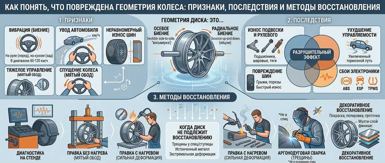 признаки повреждения геометрии колеса